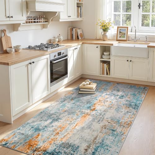 Entryway Rug 3x6 Blue Bedroom Area Rug Washable Non Slip Abstract Boho Rugs for Indoor Entry, Kitchen, Classroom, Bathroom, Kids Girls Room, Office, College Dorm Small Carpet - Image 2