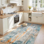 Entryway Rug 3x6 Blue Bedroom Area Rug Washable Non Slip Abstract Boho Rugs for Indoor Entry, Kitchen, Classroom, Bathroom, Kids Girls Room, Office, College Dorm Small Carpet - Image 2