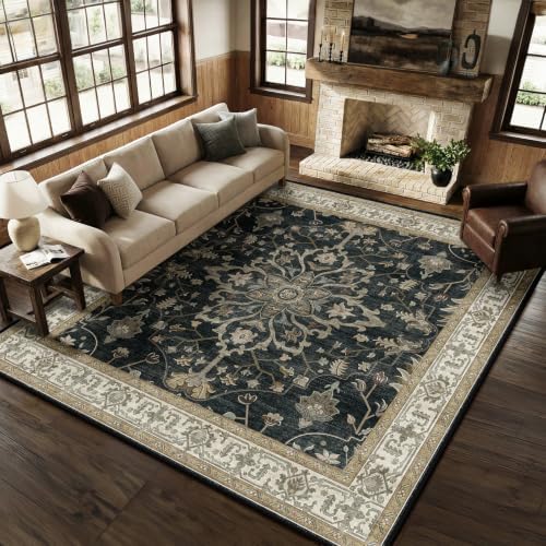 RELEANY Washable Area Rug, Square 10'x10', Black/Vintage/Beige - Image 2