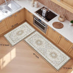 Boho Kitchen Mats for Floor 2PC Anti Fatigue Kitchen Rugs, Beige Tan - Image 2