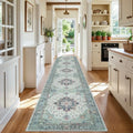 RELEANY Washable Area Rug, Runner 3'x20', Teal Green/White/Navy by RELEANY