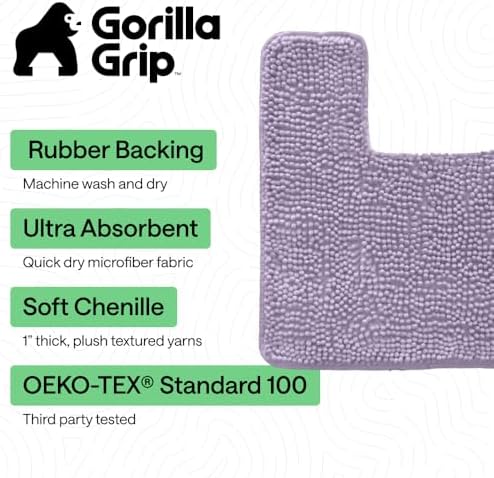 GORILLA GRIP Chenille Bath Rug Mat for Square Toilet Base, 24x19 Purple - Image 3