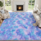 PLHXFR 8x10 Area Rugs Living Room: Fluffy Bedroom Soft Shag Rug Kid Rainbow - Image 2