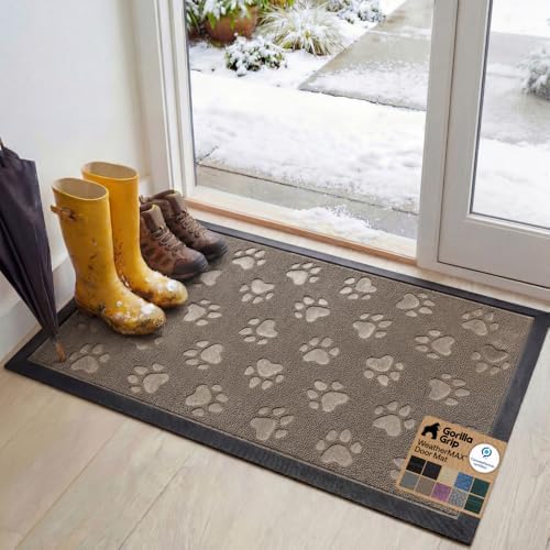 GORILLA GRIP WeatherMAX Door Mat, Indoor Outdoor Use, 47x35, Beige Paw by GorillaGrip
