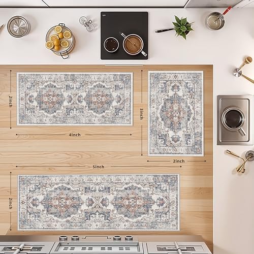 Washable Kitchen Rug Set of 3: Boho Non-slip Soft Stove Sink Mat Light Weight Stain Resistant Carpet for Dog Bowl Area Comfort Tile/Hardwood Floors Protection Mat for Entryway Foyer(2x3+2x4+2x5,Brick) - Image 5