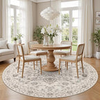 Round Area Rug for Living Room: 6ft Boho Washable Rug Brown Beige - Image 3