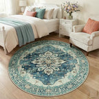 RELEANY Washable Area Rug, Round 5ft, Blue/Vintage Dark Blue - Image 2