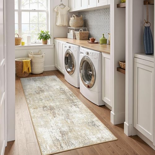 RELEANY Washable Runner 2'x10' Abstract Area Rug for Hallway Neutral Brown - Image 3