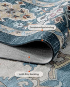Amada Vintage Washable Area Rug,9'x12',Navy Blue/Beige - Image 4