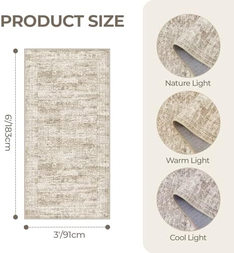 3x6 Runner Rug Non Slip,Washable Hallway Runner Rug,Brown - Image 2