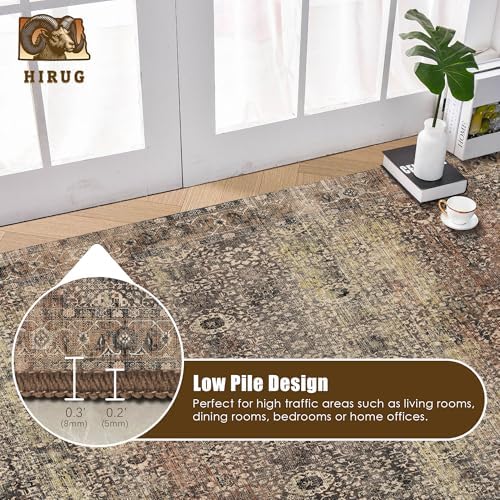 Washable Area Rug 8' x 10' Vintage Traditional Persian Mat - Foldable Distressed Non-Slip Machine Washable Carpet for Living Room Bedroom Kitchen Home Decor - Umber and Slate - Image 5