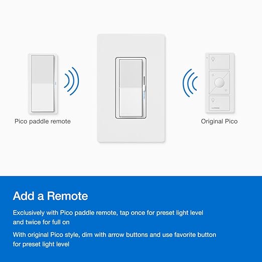 Lutron Diva Smart Dimmer Light Switch for Caseta Lighting (Lutron Smart Hub Required), for LED Lights, 150W, Single-Pole/3-Way, No Neutral, Gray (DVRF-6L-GR)