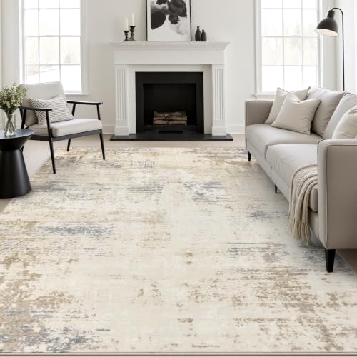 10x14 Area Rug Living Room: Modern Washable Soft Carpet Beige Brown by FXRHLP