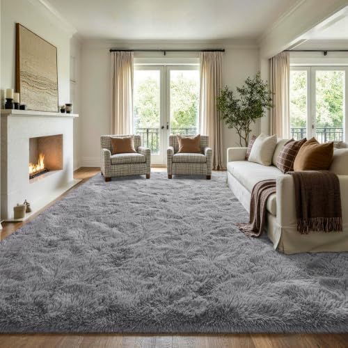 7x10 Large Grey Fluffy Soft Area Rug Non-Slip for Living Room Bedroom - Image 3