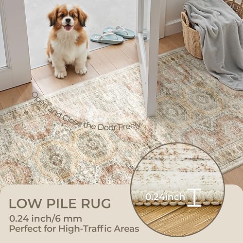 Rug Runners for Hallways Non Slip - 2x8 Runner Rug for Bedroom, Washable Runner with Rubber Backing, Soft Low-Pile Carpet for Kitchen, Laundry, Bathroom (2'x8', Brown/Pink) - Image 6