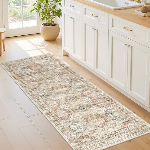 Washable Runner Rugs for Bedroom - 2x6 Runner Rug Non Slip, Ultra-Thin Entryway Runner, Soft Abstract Kitchen Runner for Hallway, Laundry, Bathroom, Indoor Door Mat(2'x6', Brown/Pink) - Image 3