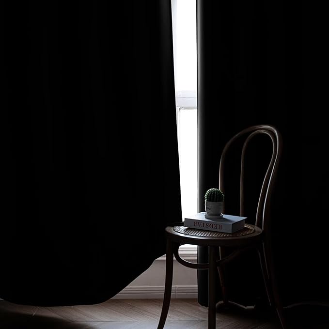 Blackout Curtains 84 Inch Length 2 Panels Set, Black Curtains Thermal Insulated Room Darkening Drapes for Bedroom, Rod Pocket Light Blocking Drapes Living Room Windows(52W × 84L, Black)