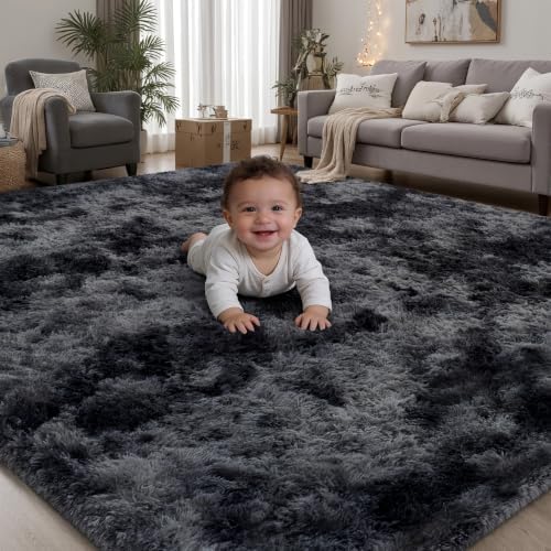 PLHXFR 4x6 Area Rugs Living Room: Fluffy Bedroom Soft Shag Rug Black Grey by PLHXFRSoftAreaRugs