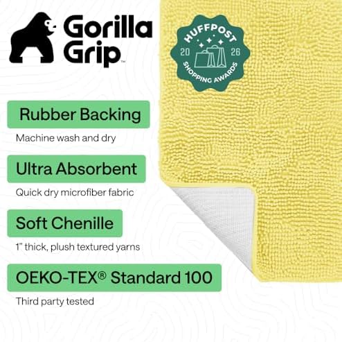 GORILLA GRIP Bath Rug Mat for Bathroom, Absorbent Chenille, 24x17 Yellow - Image 2
