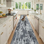 RELEANY Washable Runner 2'6"x14' Abstract Area Rug for Hallway Black White by RELEANY