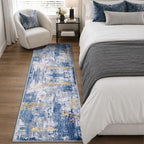 RELEANY Washable Runner 2'x6' Abstract Area Rug for Hallway Blue Gold - Image 4