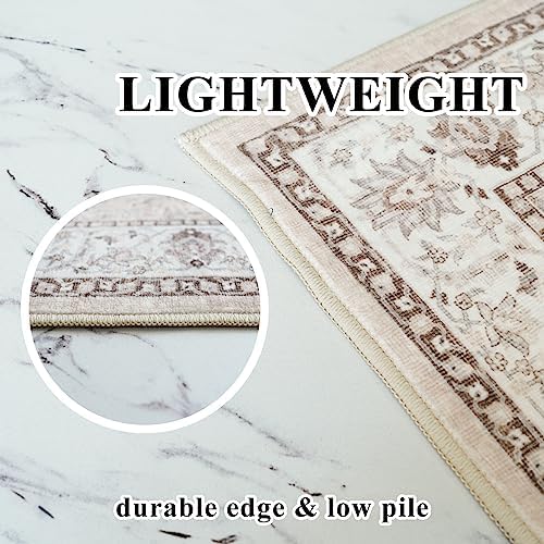 Washable Large 9x12 Area Rug - Living Room Oriental Non Slip Soft Rugs Indoor Low Pile Stain Resistant Carpet for Bedroom Dining Room Farmhouse Distressed Thin Home Decor Floor Mat (9x12 Beige) - Image 5