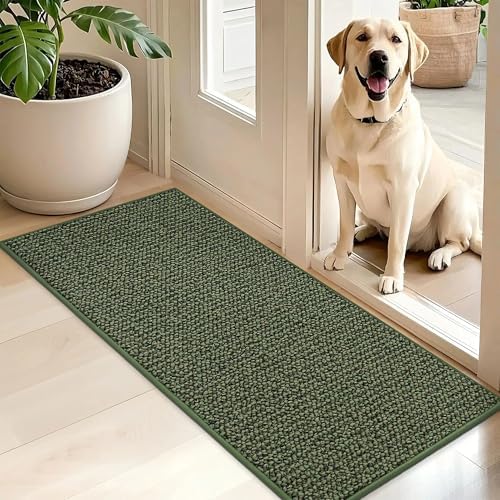 BEQHAUSE Dirt Trapper Door Mat 20" x 48", Non-Slip Washable Doormats, Green by BEQHAUSE
