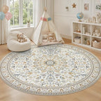 Round Area Rug for Living Room: 4ft Washable Rug for Bedroom Beige - Image 5