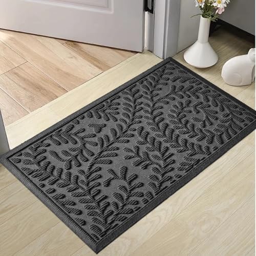 HIYARD Front Door Mat, Absorbent Dirt Trapping Welcome Door Mat Indoor Outdoor, Non Slip Entry Mat, Indoor Outdoor Door Mats, Fade Resistant, Low Profile Doormat for Entryway, 29×17, Grey by HIYARD