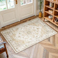 Amada Small 2x4 Washable Area Rug for Entryway, Beige, Vintage Pattern by AMADAHOMEFURNISHING