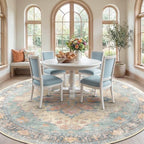 RELEANY Washable Area Rug, Round 10ft, Blue/Orange/Red - Image 3