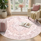 RELEANY Washable Area Rug, Round 4ft, Pink - Image 2