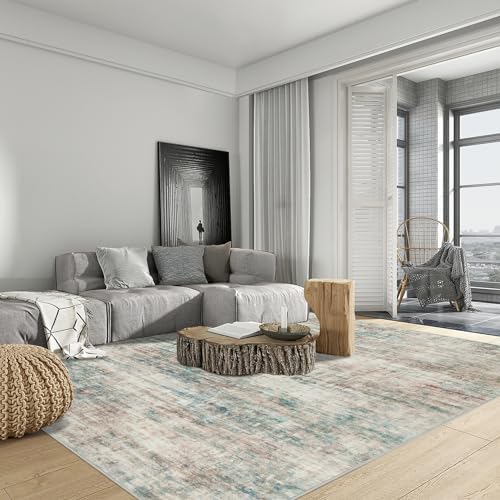 8x10 Area Rugs for Living Room: Washable Abstract Multi Color Carpet - Image 3