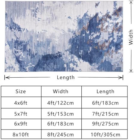 Living Room Rug 8x10 Dark Blue Area Rugs Machine Washable Abstract Boho Large Rug Non-Slip Non-Shedding Faux Wool Indoor Vintage Carpet for Bedroom, Classroom, Dining Room, Kids Playroom - Image 2