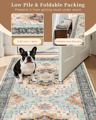 Madane Washable Runner Rug 2x6 Runners for Hallways Non Slip, Orange/Blue - Image 6