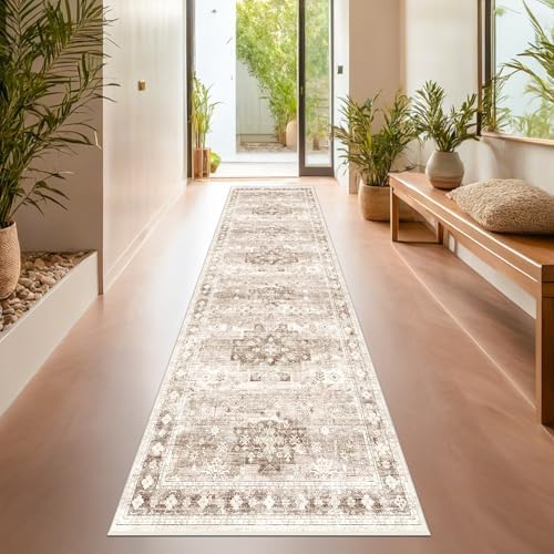 Hazo Haus Non Slip Hallway Runner Rug - 2 x 10 Runner Rug, Washable & Waterproof Kitchen Floor Mat - Extra Long Neutral Farmhouse Boho Design Décor (2x10 Beige/Latte) - Image 6