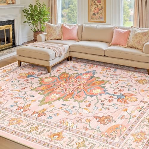 RELEANY Washable Area Rug, 7'x10', Pink/Light Pink/Colorful by RELEANY