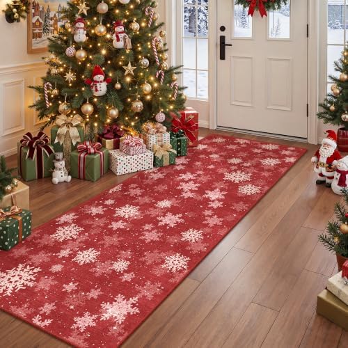 2x5 Christmas Runner Rug for Hallway,Washable Kitchen Rugs,Red - Image 3