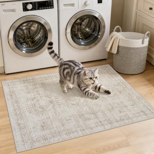 Washable Area Rugs 2x5: Neutral Living Room Bedroom Carpet Brown - Image 2