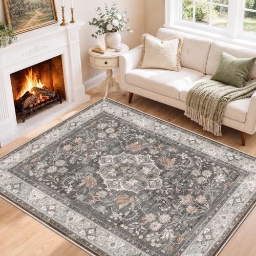 SameBed 5x7 Area Rug Living Room, Vintage Washable Carpet Warm Taupe by SameBed