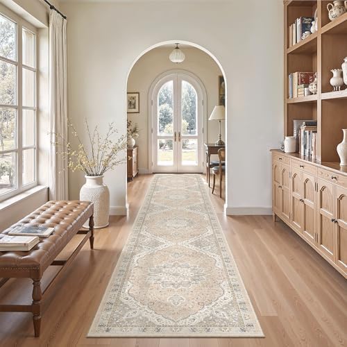 Madane Washable Runner Rugs 2x12 Long for Hallway Kitchen Long, Pink/Gray by Madane