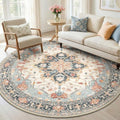 RELEANY Washable Area Rug, Round 6ft, Beige/Blue/Orange by RELEANY
