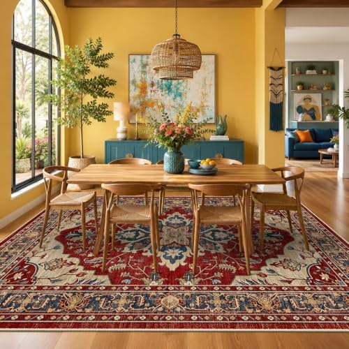 RELEANY Washable Area Rug, 6'x9', Red/Blue - Image 3