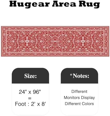 HUGEAR 2x8 Christmas Red Floral Washable Runner Rug for Hallway - Image 2