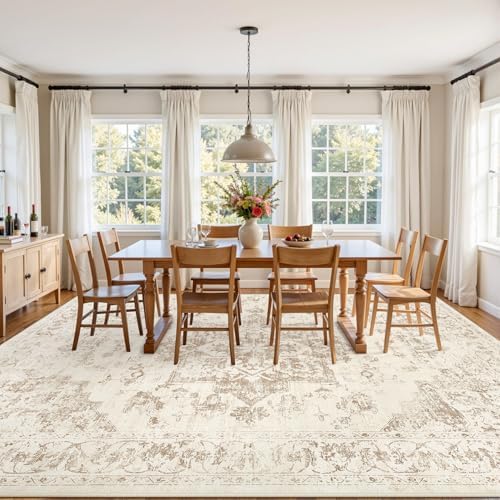 10x14 Area Rugs Living Room: Bedroom Washable Carpet Beige/Ivory - Image 3