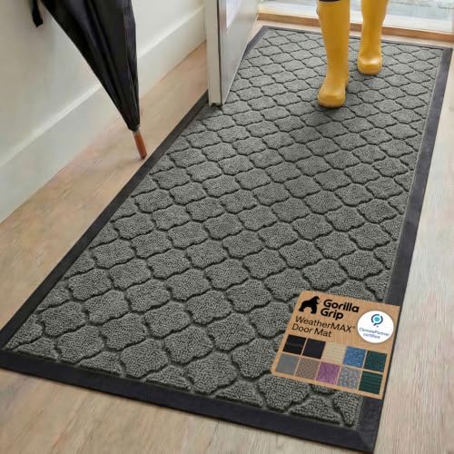 GORILLA GRIP WeatherMAX Door Mat, Indoor Outdoor, 72x24, Gray Quatrefoil by GorillaGrip