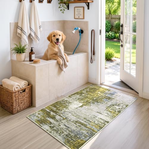 Entrance Rugs Indoor 2x4 Green Entry Rug Washable Abstract Black Small Area Rug Non-Slip Low Pile Throw Rugs for Entryway, Kitchen Floor, Front Door Indoor Door Mat, Bathroom, Bedroom Bedside - Image 4