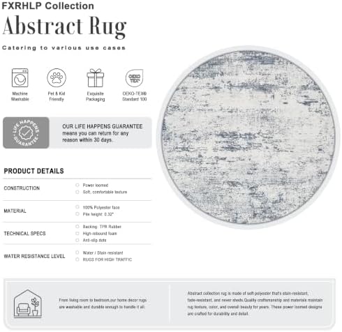 Round Area Rug Living Room: 6 ft Modern Washable Indoor Carpet - Image 2