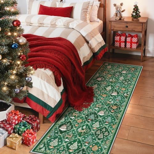 Madane Washable Christmas Runner Rug 2x6 - Green Rug Runners for Hallways - Image 4