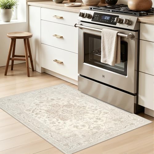 Washable Area Rugs 2x5: Living Room Bedroom Carpet Beige White - Image 3